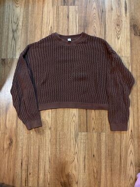Old Navy Brown Open-Knit Crewneck Sweater